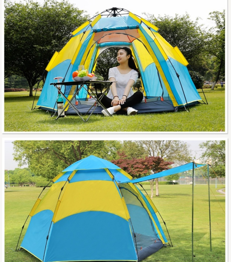 Cheap Goat Tents Outdoor Hexagonal 3 4 People Multi Person Automatic Rainproof Camping Family Leisure Tent Upgrade Tents 
